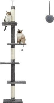 Pawz Road Deckenhoher Kratzbaum Basic in Grau mit integriertem Spielzeug und Sisal-Elementen - Bild 1