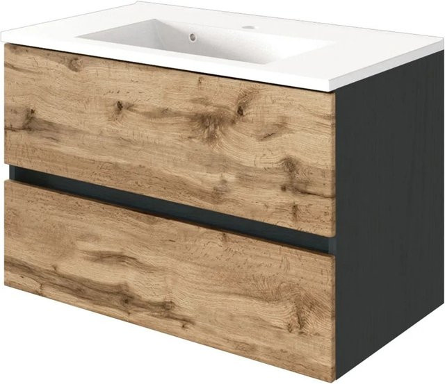 Held Möbel Einzelwaschtisch Bari in Eiche Natur Matt mit Softclose, Breite: 80 cm - Bild 1