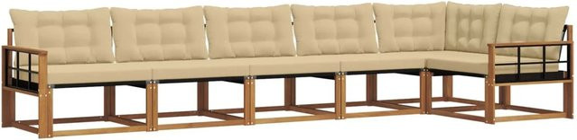 vidaXL Outdoor-Sofagarnitur 6-teilig L-Form aus Akazienholz mit Kissen in Beige und Natur - Bild 1
