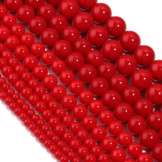 lingsai Perlen, Rote Korallen, Jade, Lose Spacer Perlen für DIY Halskette, Armband - Bild 1