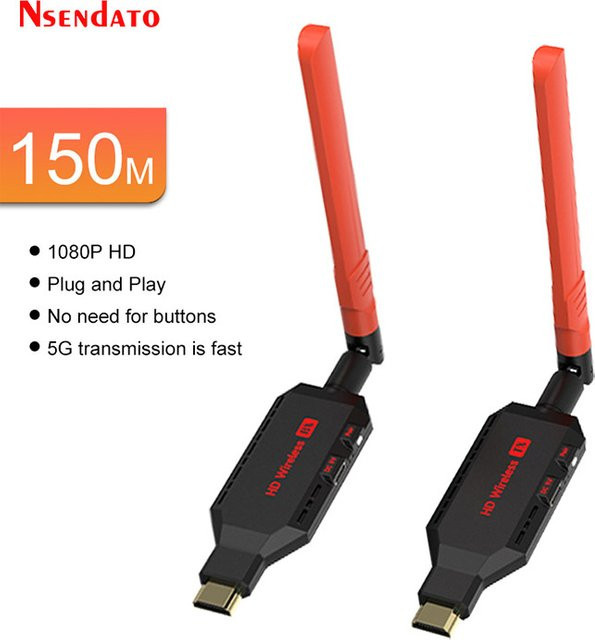 Nsendato Kabelloser HDMI Video-Audio-Sender-Empfänger Extender in Full HD 1080P mit 5.8G Technologie, Schwarz - Bild 1