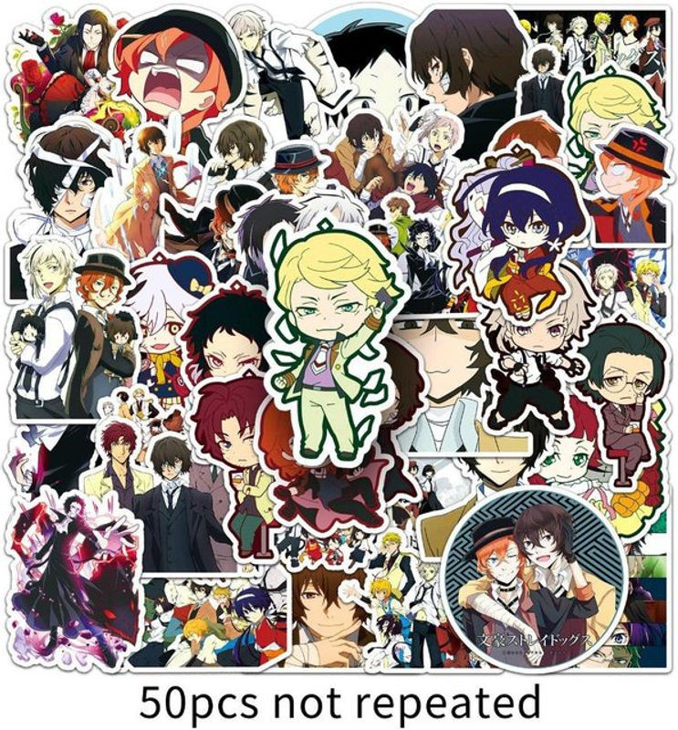 50 Stück Selbstklebende Anime Aufkleber Bungo Stray Dogs Dazai Osamu Manga Sticker von CHIC STUDIO in Multicolor - Bild 1