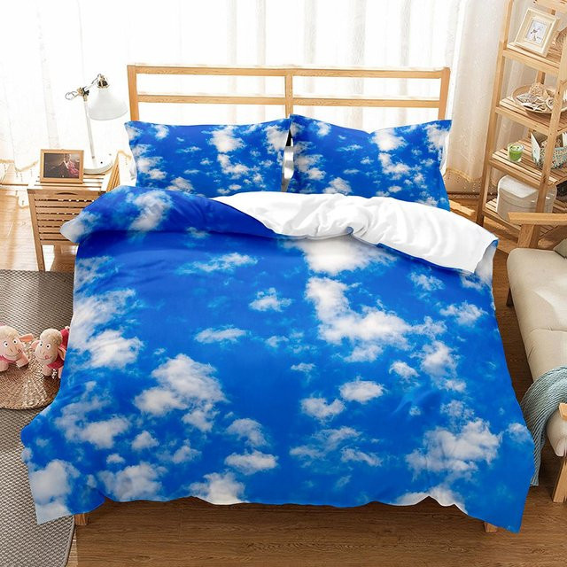 Bettwäscheset Weiße Wolke von Binchi Outdoor Product mit Kissenbezug, Farbe Weiß und Blau, Material Mikrofaser, B/H: 264 x 228 cm - Bild 1