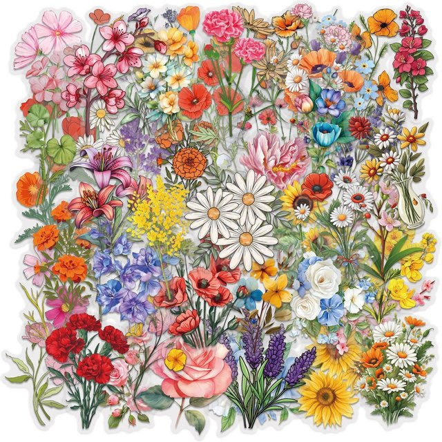 60 Stück RecordingYourLife Sticker Set mit Tuschmalerei-Blumenmotiven, wasserfeste transparente PET Aufkleber für Journal und Dekoration, Mehrfarbig - Bild 1