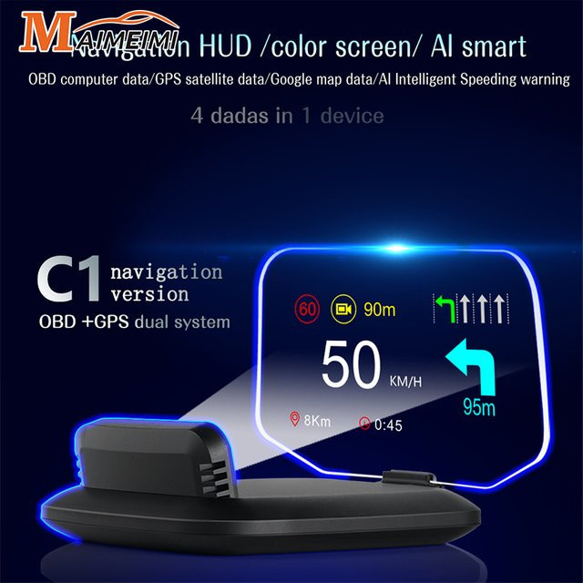 MAIMEIMI C1 Head Up Display HUD mit GPS und Bluetooth, Navigation Projektion, OBD2 Auto Anzeige für Geschwindigkeit, RPM und Spannung, Schwarz - Bild 1