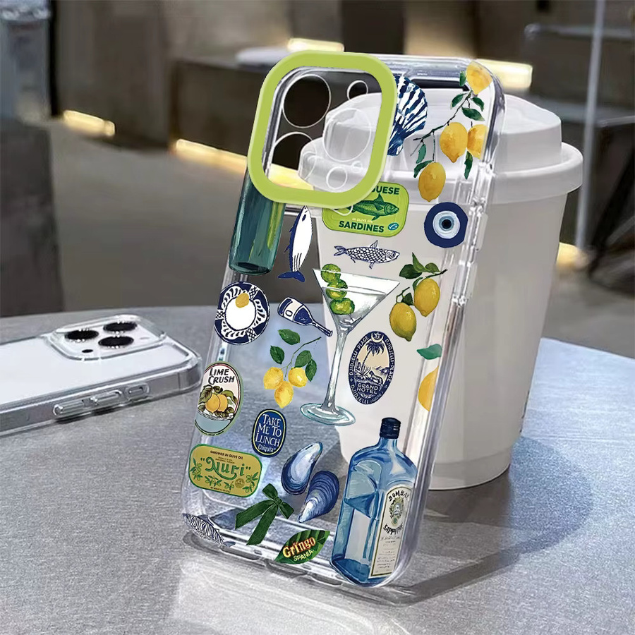 Transparente iPhone Schutzhülle mit Meerlandschaft und Zitronen-Design für iPhone 16 bis iPhone 8 Plus, Multicolor - Bild 4