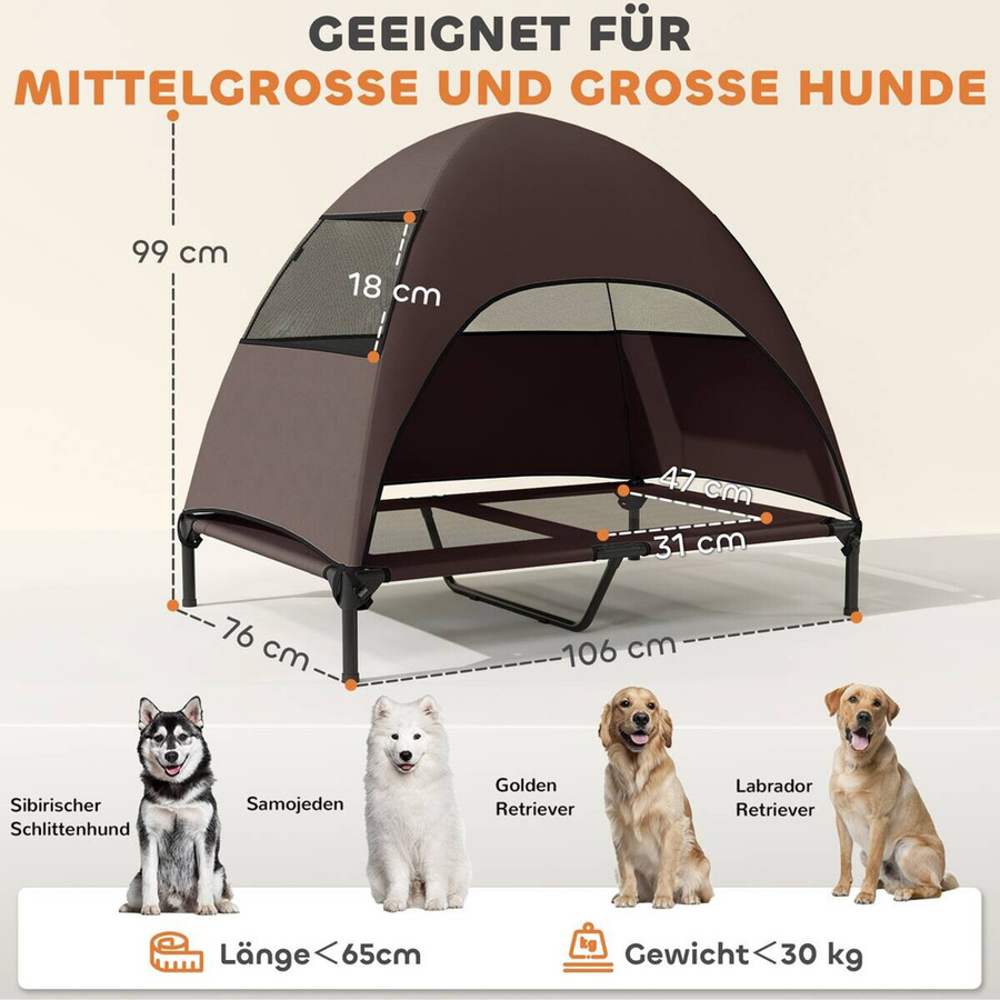 PawHut Hundeliege Outdoor mit Dach und erhöhtem Boden, Kaffee, B/T/H: 76 x 106 x 99 cm - Bild 5