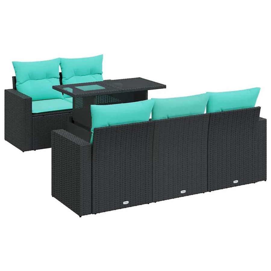 vidaXL 6-teilige Garten-Sofagarnitur in L-Form aus schwarzem Poly-Rattan mit Tisch und Polsterkissen - Bild 2