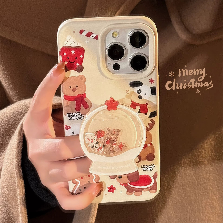 MUQGEW Handyhülle mit süßem Cartoon-Weihnachtsdesign und Treibsand-Effekt für iPhone 16 15 14 13 12 Pro Max, inklusive Plüsch-Anhänger, mehrfarbig - Bild 2