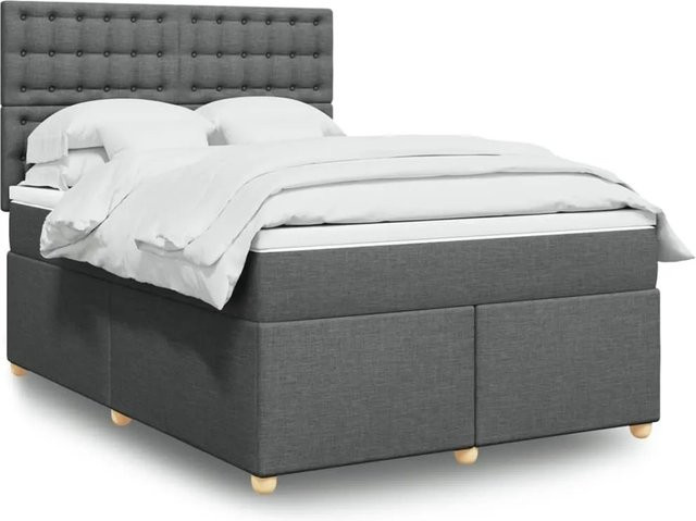vidaXL Boxspringbett mit Matratze Dunkelgrau B/T/H: 140 x 200 cm, Hybrid-Matratze mit Taschenfederkern, USB-Anschluss und Unterbettbeleuchtung - Bild 1