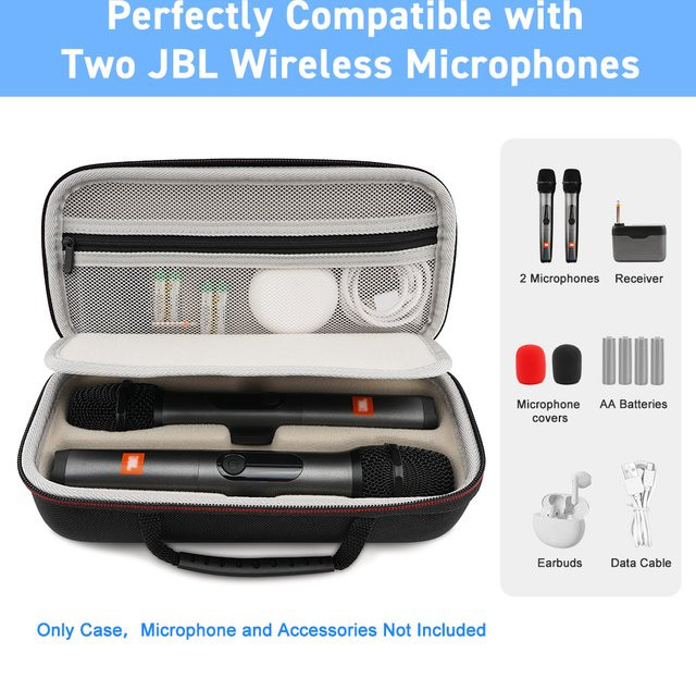 JBL PartyBox Wireless Two Mikrofon-Aufbewahrungstasche, Reisetasche für das Dual Mic Handheld Karaoke System, Schwarz - Bild 1