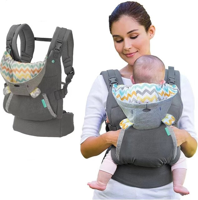 Ergonomische Motten Babytrage mit Kapuze und verdickten Schultergurten für Neugeborene bis 24 Monate in Grau - Bild 1