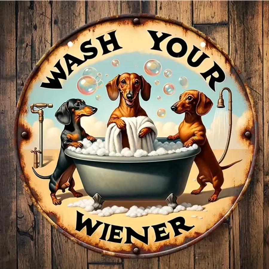VintagePupCharm Wash Your Wiener Dackel-Aluminiumschild im Vintage-Stil, rund, Mehrfarbig, Durchmesser: 20 cm - Bild 4