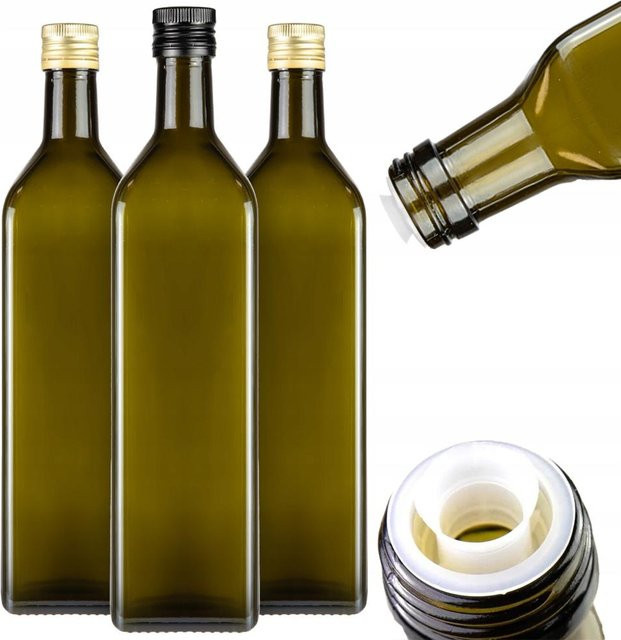 10er Set Marasca Glasflaschen in Transparent und Grün mit Spender und Schraubverschluss, 1 l pro Flasche - Bild 1