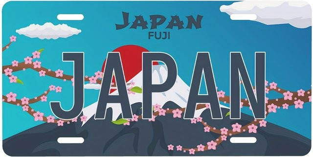 Personalisiertes Aluminium-Nummernschild von CIFBUY im JDM-Stil mit Mount Fuji-Motiv, schwarze Wanddekoration aus Metall - Bild 1
