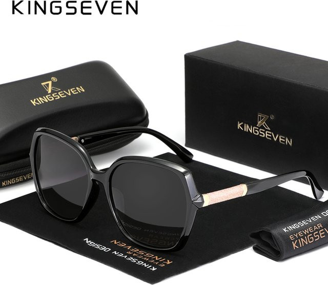 KINGSEVEN Sonnenbrille, Damen, Vollrand, Square, Schwarz, Kunststoff, polarisiert - Bild 1
