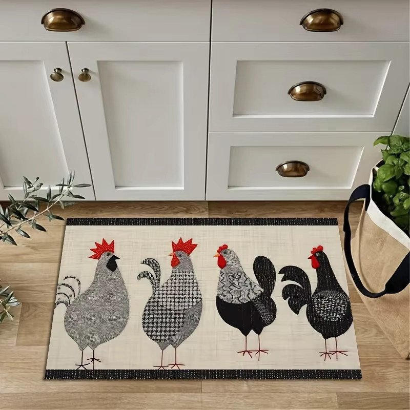 VIKAMA Küchenläufer Hahn mit Hühner-Motiv, gepolsterter und rutschfester Teppich im Landhausstil, mehrfarbig, B/T/H: 60 x 40 x 1 cm - Bild 3