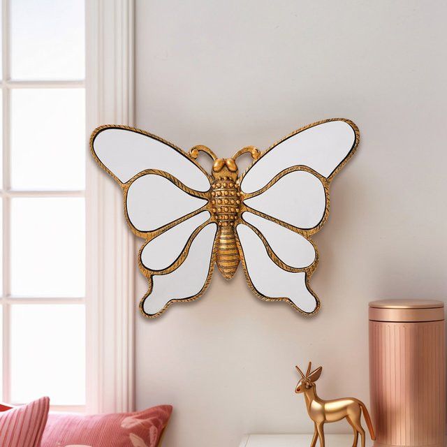 Retro Achtseitiger Wandspiegel in Schmetterlingsform aus Harz in Gold, B: 21,84 cm, H: 30,48 cm - Bild 1