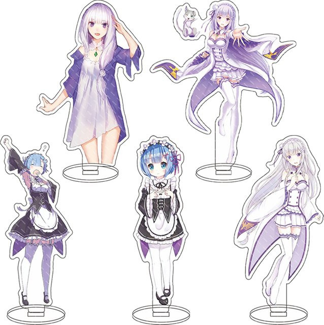 Bandai Re:Zero Emilia Rem Natsuki Subaru Acryl-Ständer-Ornamente, 16cm - Bild 1