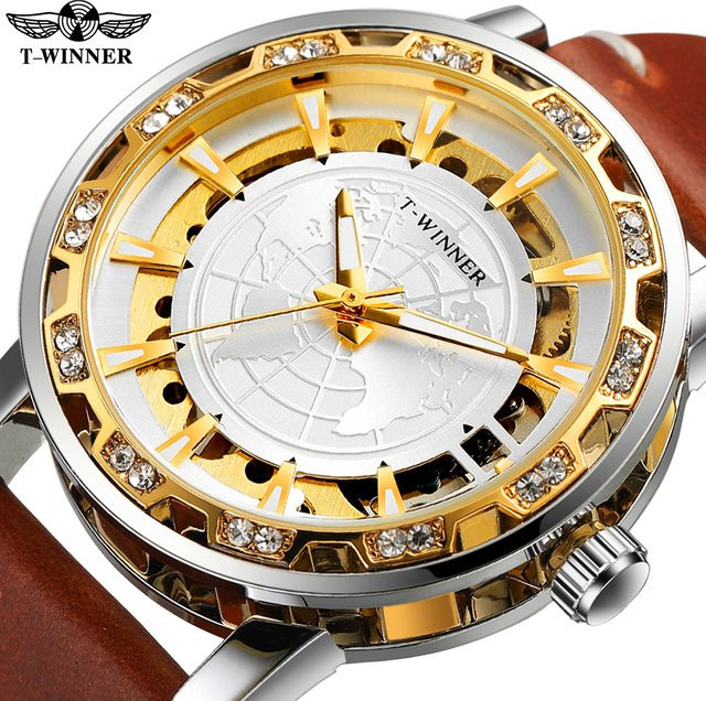 T-WINNER Armbanduhr, Handaufzug, Gold, Leder, Herren - Bild 1
