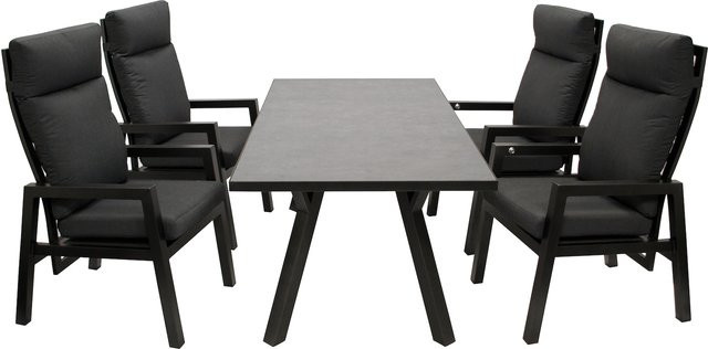 DEGAMO Gartenmöbel Garnitur MANCIANO 5-teilig aus Aluminium in Dunkelgrau mit grauen Polstern und Glastisch - Bild 1