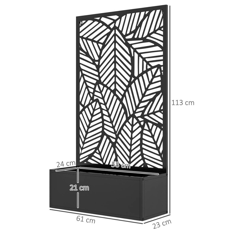 Outsunny Hochbeet Pflanzkasten aus Metall in Schwarz mit Blattmuster, B/T/H: 61 x 23 x 113 cm - Bild 4