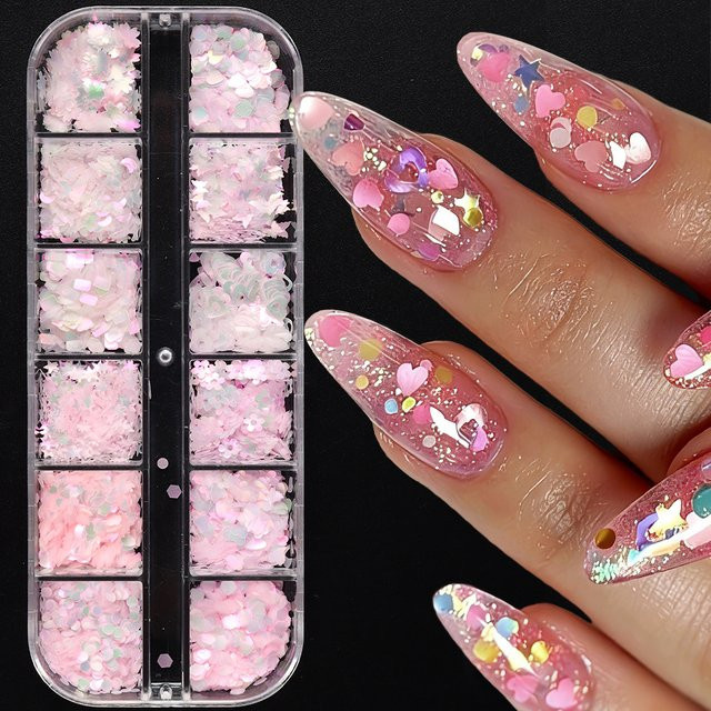 Full Beauty Nagelpailletten, Rosa, Schimmernd, 12er-Set - Bild 1
