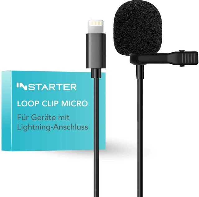 Instarter Lavalier Ansteckmikrofon mit 360 Grad Loop Clip und Windschutz für Lightning in Schwarz - Bild 1