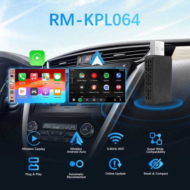Ezonetronics Kabelloser CarPlay und Android Auto 2 in 1 Adapter in Schwarz für werkseitig verkabelte Autos - Bild 1