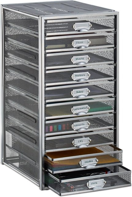 Relaxdays Schubladenbox A4 aus Stahl in Silber mit 10 Fächern, B/T/H: 55 x 27,5 x 35,5 cm - Bild 1