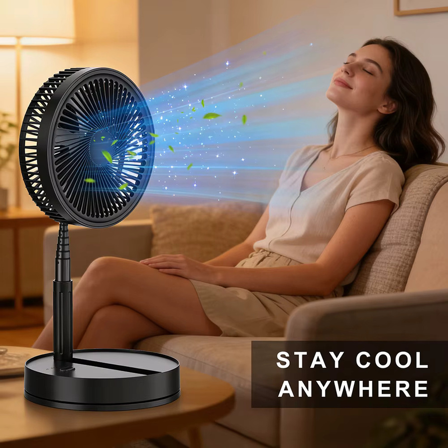 LIPETY Faltbarer Tischventilator mit Fernbedienung und Teleskopstange, Schwarz, Höhe: 100 cm, USB-aufladbar und tragbar - Bild 5