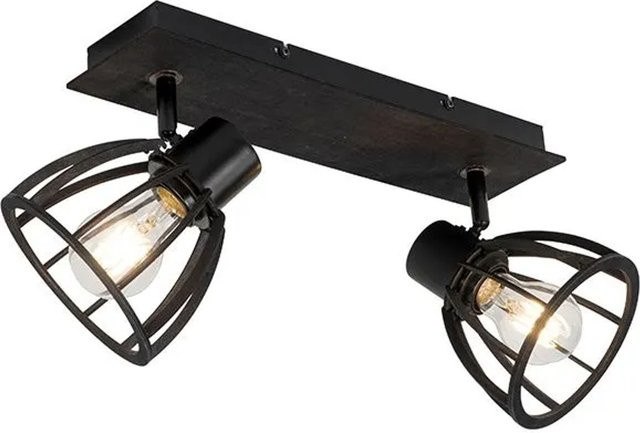 QAZQA Industrielle Deckenlampe Fotu in Schwarz aus Holz und Stahl, 2-flammig, dimmbar, E27 - Bild 1