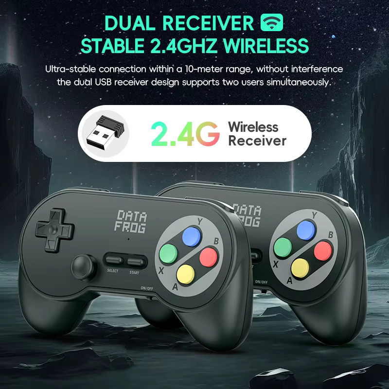 Data Frog PC07 Kabelloser Retro-Spielcontroller mit Dual-USB-Empfänger für 2 Spieler, Plug & Play Gamepad für PC und Android TV Box, Rot und Grün - Bild 5