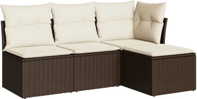 vidaXL 4-Sitzer Gartenmöbel-Set L-Form in Braun mit Polsterkissen und Ottoman aus Rattan und Metall - Bild 1