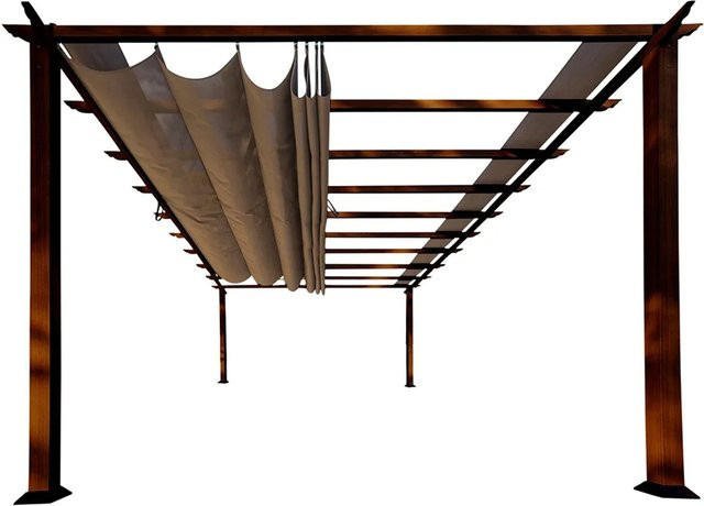 Paragon Outdoor Aluminium Pergola Florenz Pavillon mit ausziehbarem Sonnensegel in Holzoptik Cocoa, B: 505 cm, T: 350 cm, H: 236 cm - Bild 1