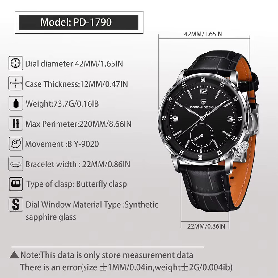 Pagani Design Armbanduhr, Automatik, Leder, 42 mm, Herren, Schwarz - Bild 4