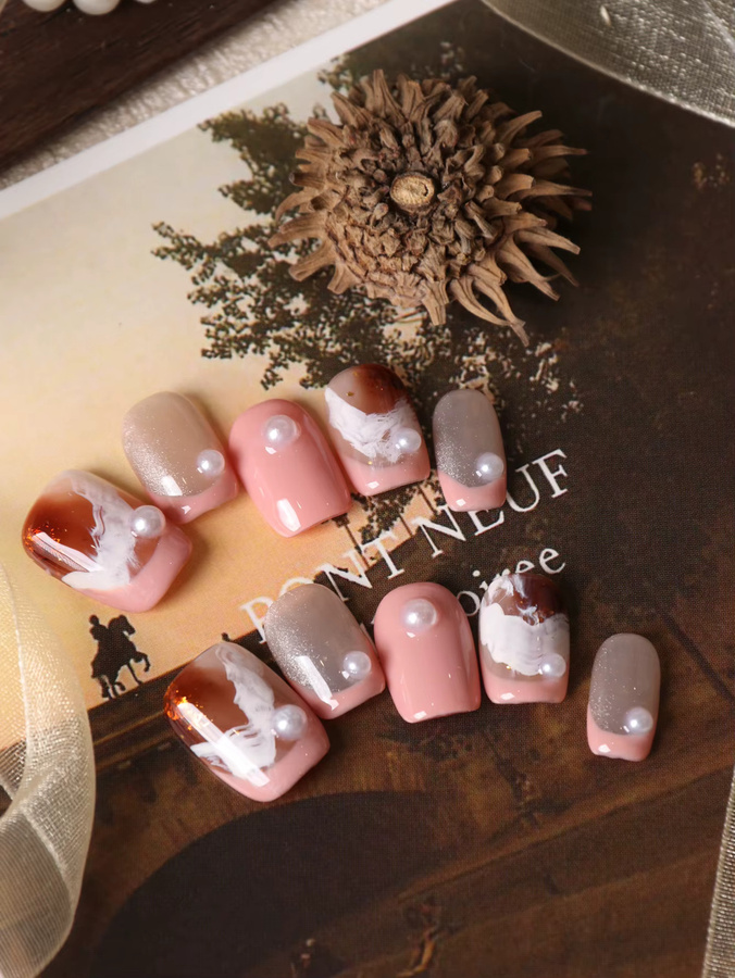 XEERCOOU Aufklebenägel, Rosa-Weiße Halation-Perlen, Glänzend, 10 Stück - Bild 2