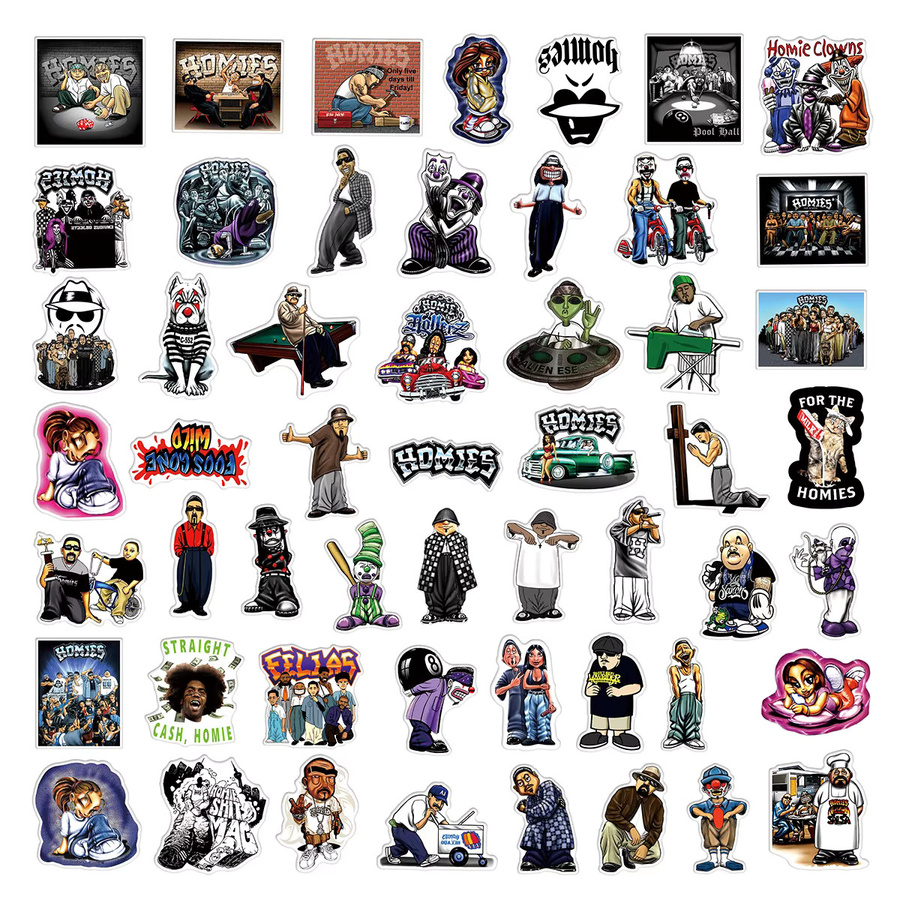 50 Stück Homies Sticker Set in Multicolour für Laptop, Skateboard und Auto als Graffiti Dekor - Bild 3