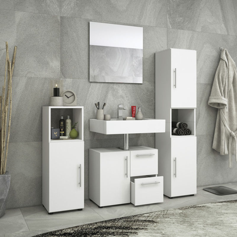 VCM Badmöbel-Set Flandu in Weiss, 4-teiliges modernes Badezimmer-Set mit Holzstruktur-Nachbildung, B/H/T: 61 x 51 x 32 cm - Bild 3