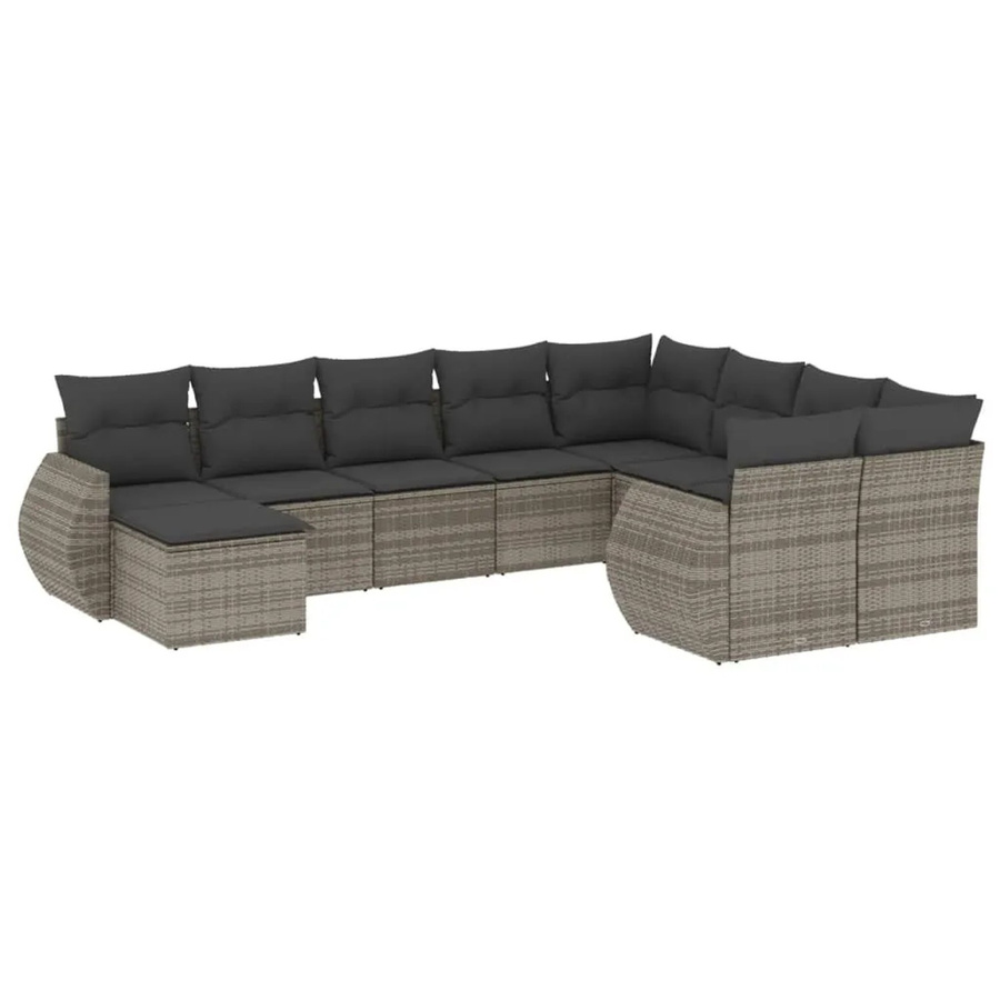 vidaXL 10-teilige Garten-Sofagarnitur in L-Form aus Poly-Rattan mit Kissen in Grau - Bild 2