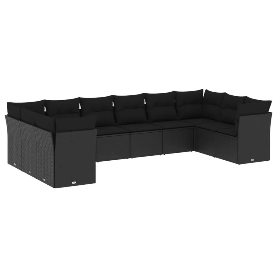 vidaXL 10-tlg. Garten-Sofagarnitur aus Poly-Rattan in Schwarz mit Sitzkissen und Rückenkissen inklusive Stauraum - Bild 2