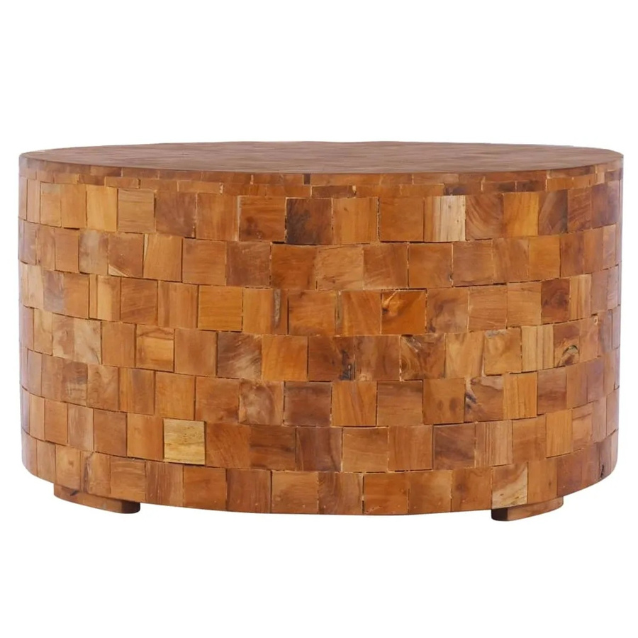 vidaXL Couchtisch aus Massivholz Teak in Braun mit Mosaikmuster, Durchmesser: 60 cm, Höhe: 35 cm - Bild 2
