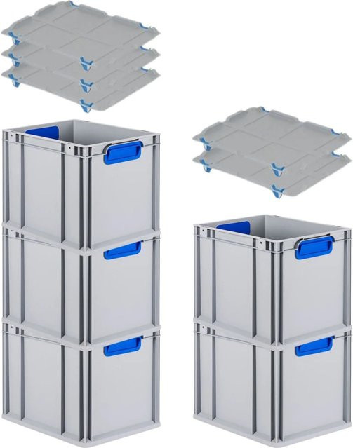 PROREGAL Spar Set 5x Eurobox Nextgen Color mit Auflagedeckel und Schiebeschnappverschlüssen, Blau, H: 32 cm, B: 30 cm, T: 40 cm - Bild 1