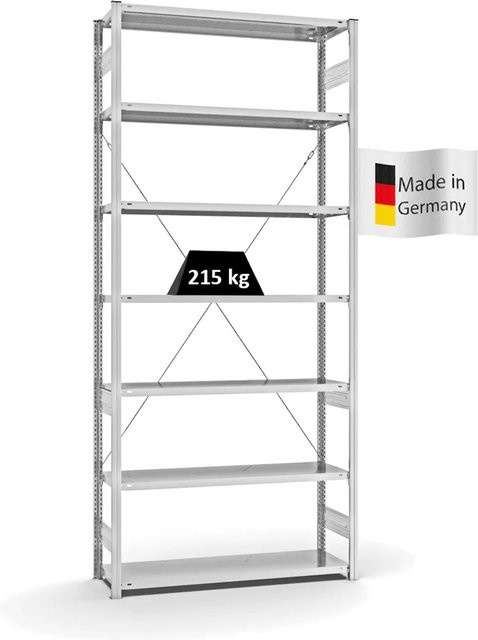 PROREGAL Fachbodenregal Stecksystem T-Profil Medium-Duty in Lichtgrau mit 7 Ebenen, H x B x T: 300 x 130 x 40 cm - Bild 1