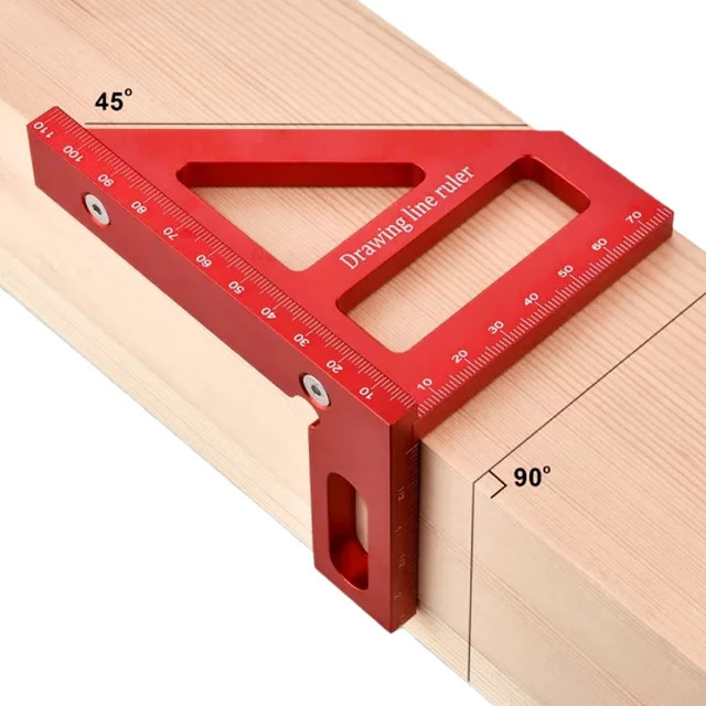 FNICEL Aluminium-Mehrwinkel-Messlineal in Rot als quadratischer Winkelmesser für die Holzbearbeitung mit 45° und 90° Winkeln - Bild 1