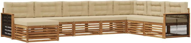 vidaXL Outdoor-Sofagarnitur in U-Form aus Akazienholz mit 8 Kissen in Natur und Beige - Bild 1