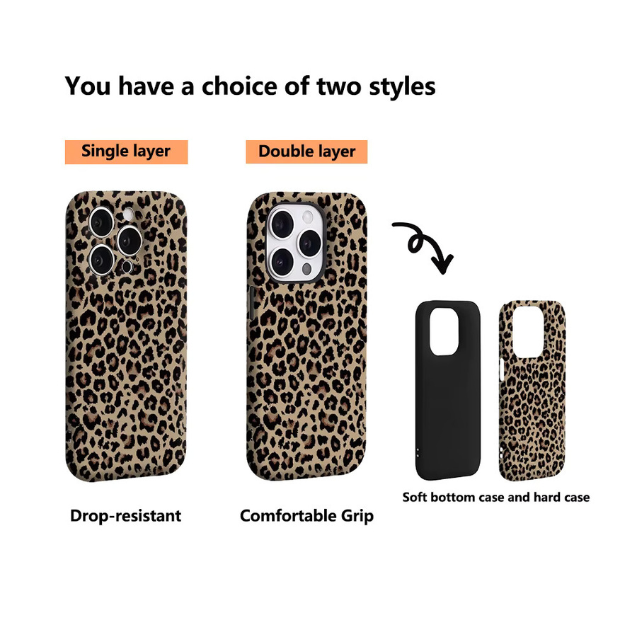 Handyhülle mit klassischem Leopardenmuster für Apple iPhone 17 16 15 14 13 12 11 Pro Max Plus in Multicolour mit doppelschichtiger Rückseite - Bild 3