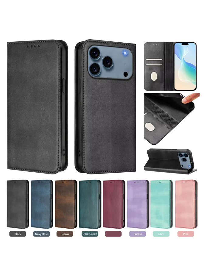 Magnetische Leder-Brieftasche Flip Case für Apple iPhone 17 16 15 14 13 12 11 Pro Max Plus 17 Air 16E in Grün - Bild 7