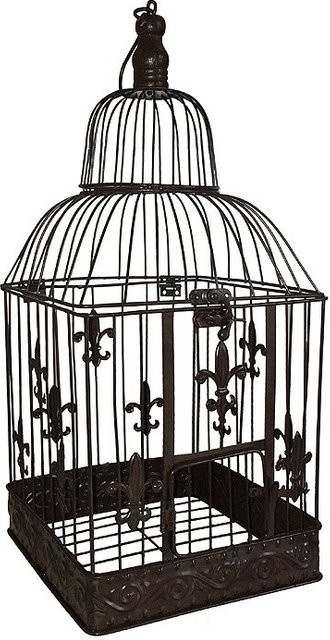 Nostalgischer Deko Vogelkäfig Lilie im Landhausstil, braune Voliere aus Metall mit floralem Design, Höhe: 36 cm - Bild 1