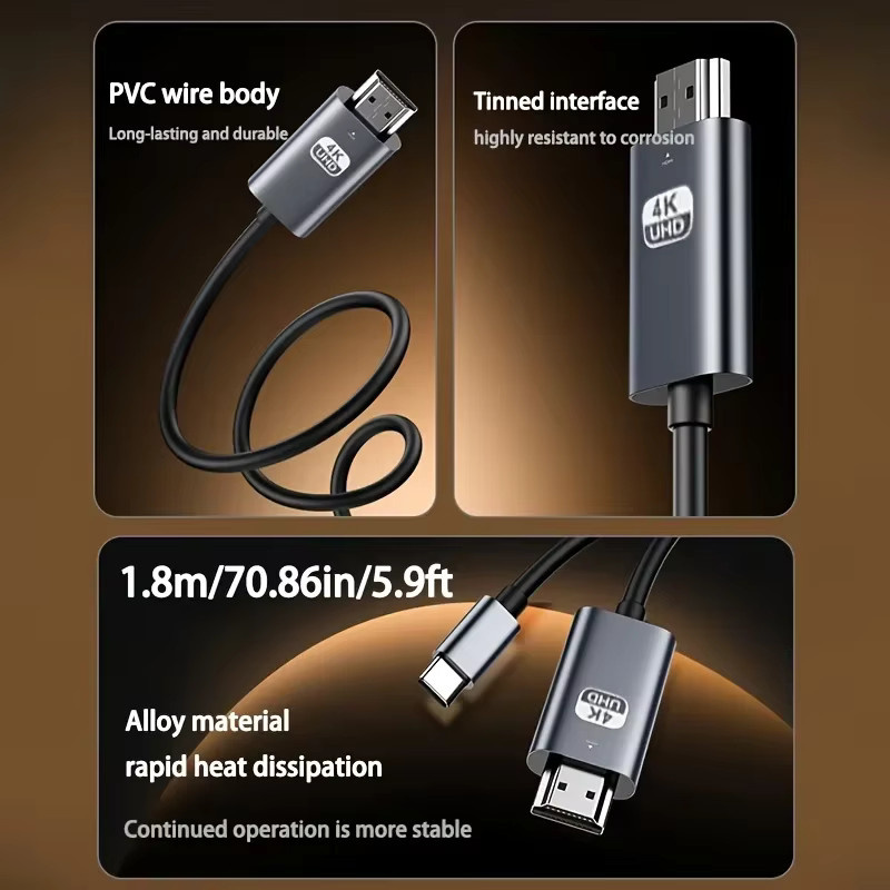 HANNUO USB-C zu HDMI Kabel Adapter für 8K und 4K 60Hz/144Hz zur Verbindung von MacBook, iPhone 15, 16 und PC mit HDTV 2.0 - Bild 2